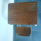 Old retractable wooden stepladder
