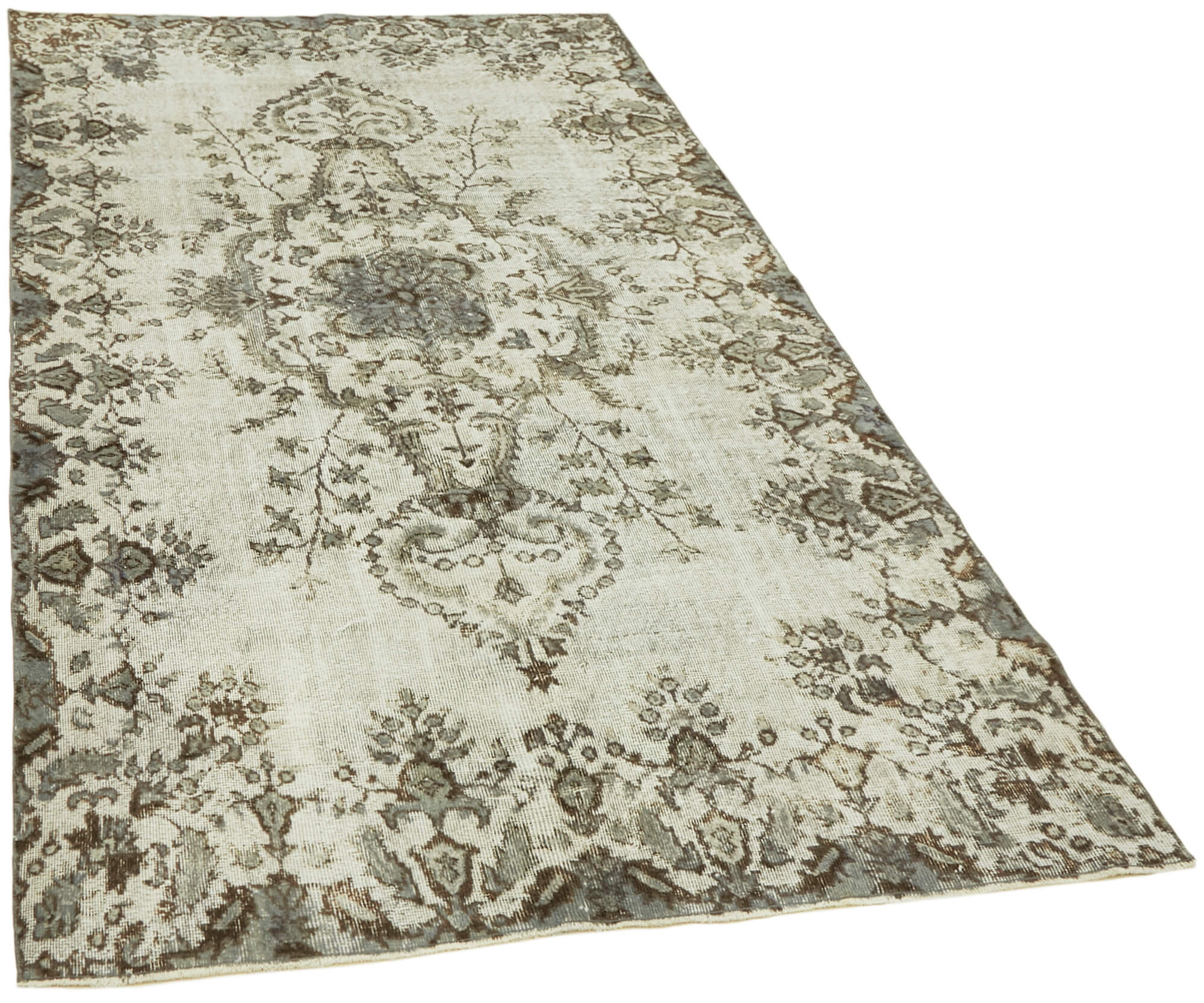 Handmade hi-low pile anatolian 1980s 159 cm x 278 cm grey rug
