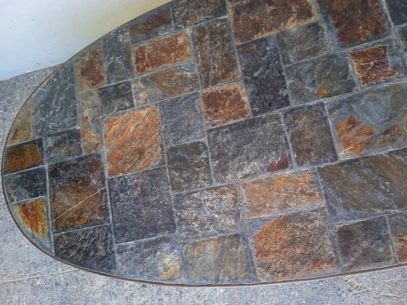 1970 metal and slate coffee table