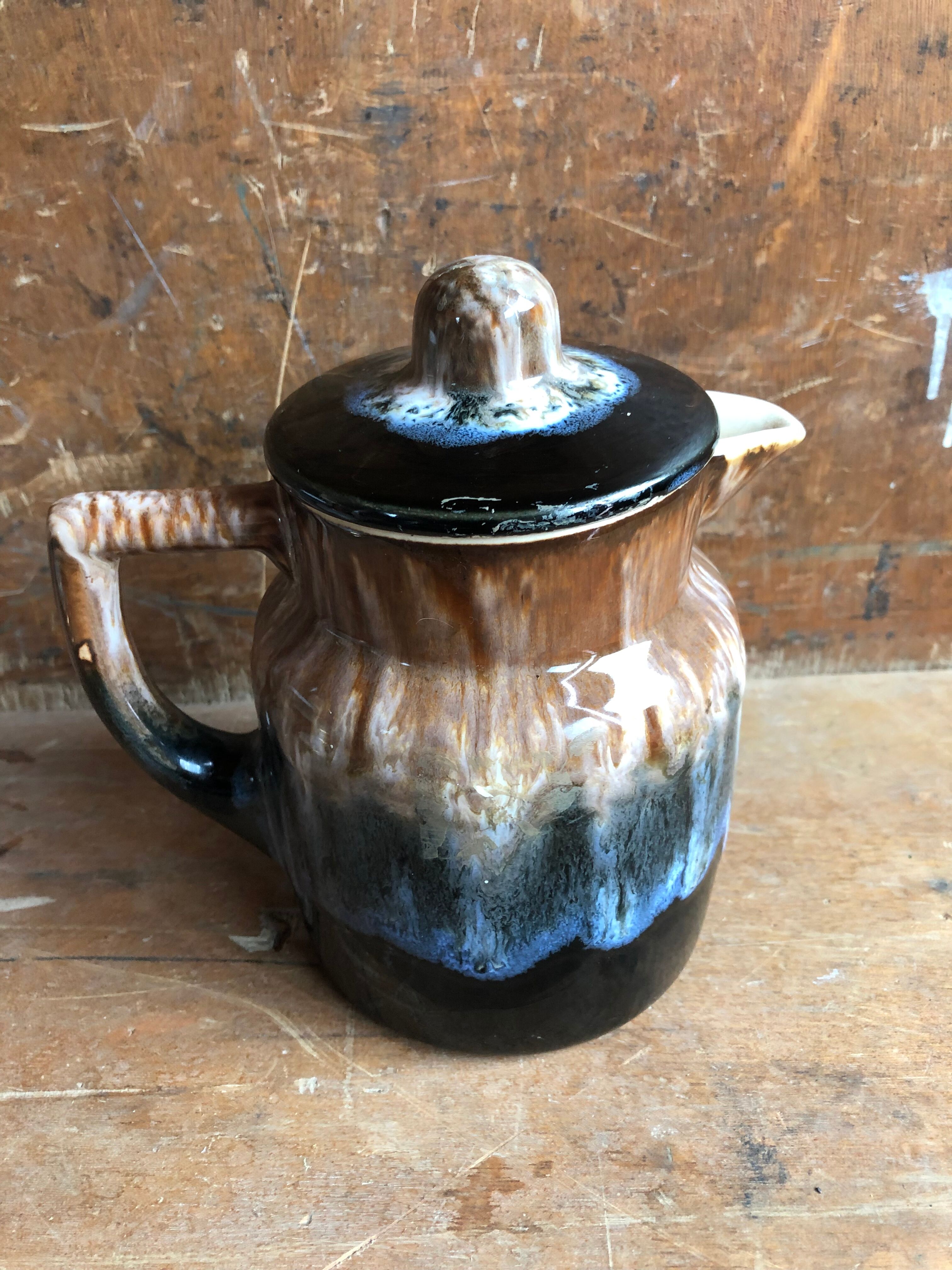 Old Pitcher Teapot + Anse Grès Flammés France Vintage