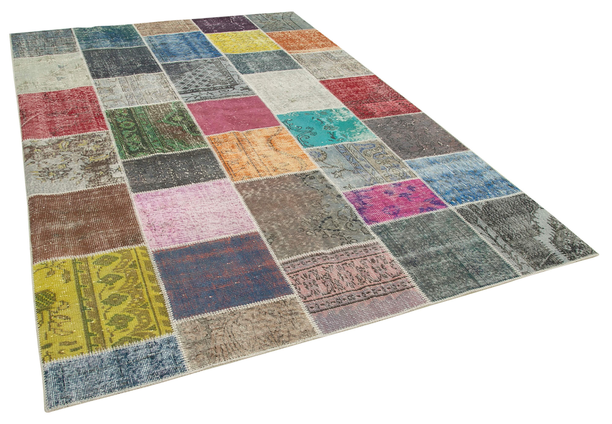 Handwoven Anatolian Contemporary 205 cm x 301 cm Multicolor Patchwork Carpet