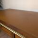 Antique Louis XVI style vintage desk, leather, brass, cherry wood