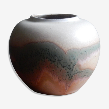 Ceramic ball vase cream pink and green pattern