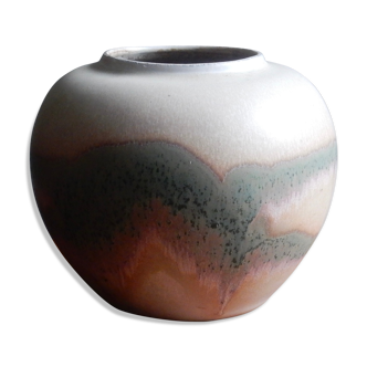 Vase boule en céramique crème motif rose et vert
