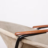 Danish armchair in Leather, Steel and Teak, Balloon model by Hans Olsen 1960.
