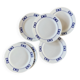 Set of 6 white and blue porcelain dessert plates with butterflies