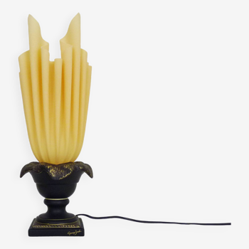 Lampe de table Georgia Jacob modèle feuille d'or Flaming Torch. France années 70
