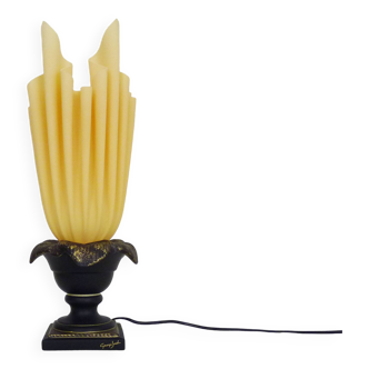Lampe de table Georgia Jacob modèle feuille d'or Flaming Torch. France années 70
