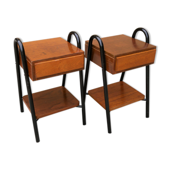 Pair of vintage bedside tables modernists wood and metal