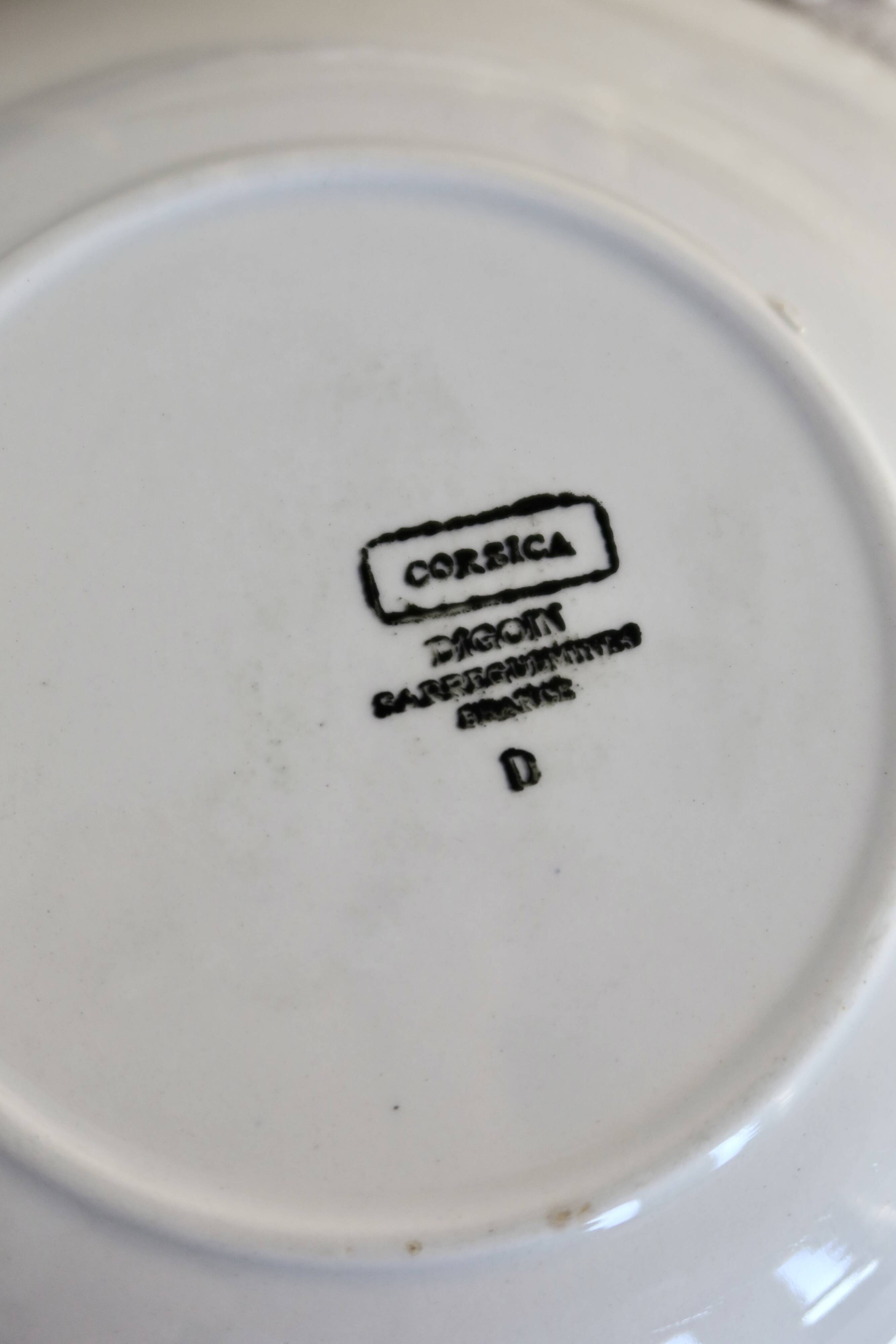 4 vintage Digoin Sarreguemines earthenware soup plates, Corsica model