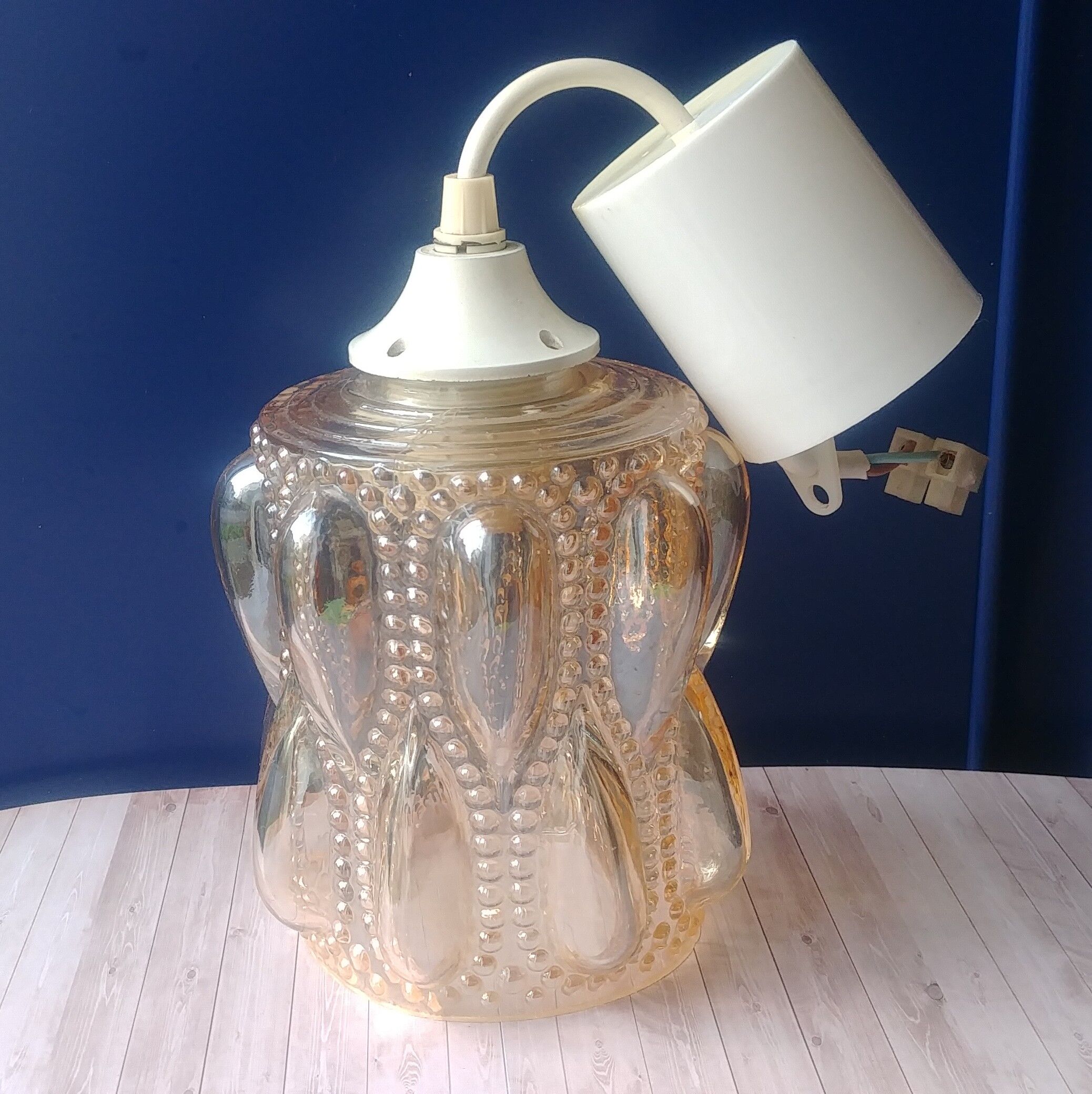 Suspension bulles en verre ambré irisé vintage années 70 forme tube