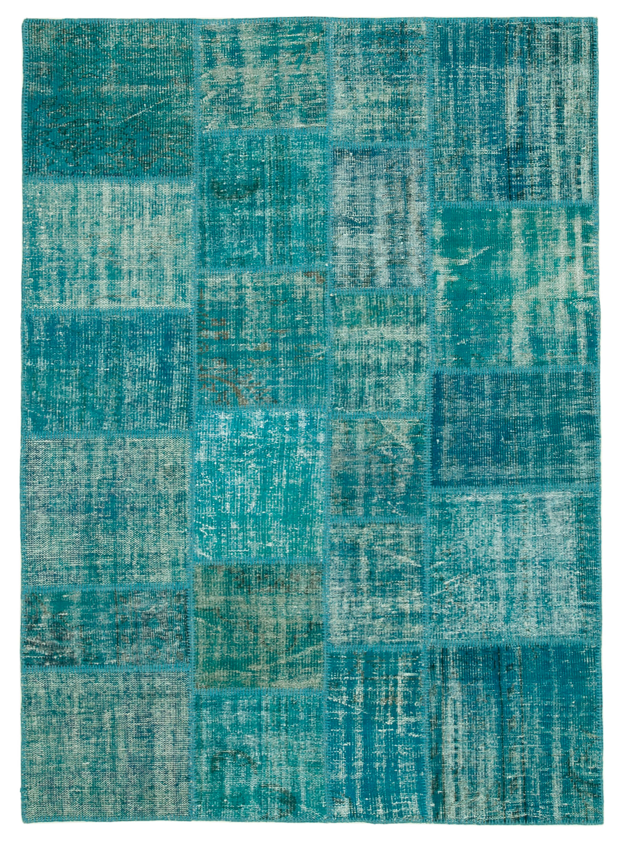 Handmade Turkish Overdyed 172 cm x 238 cm Turquoise Patchwork Carpet