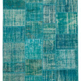 Tapis turc surteint fait à la main 172 cm x 238 cm tapis patchwork turquoise