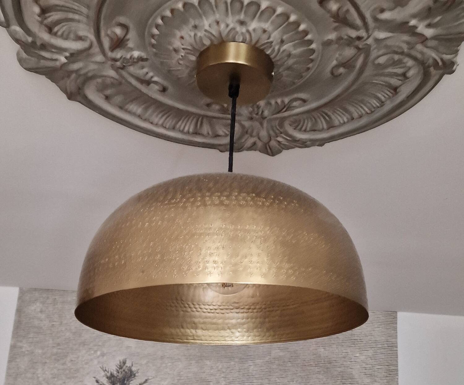 Hammered gold pendant light