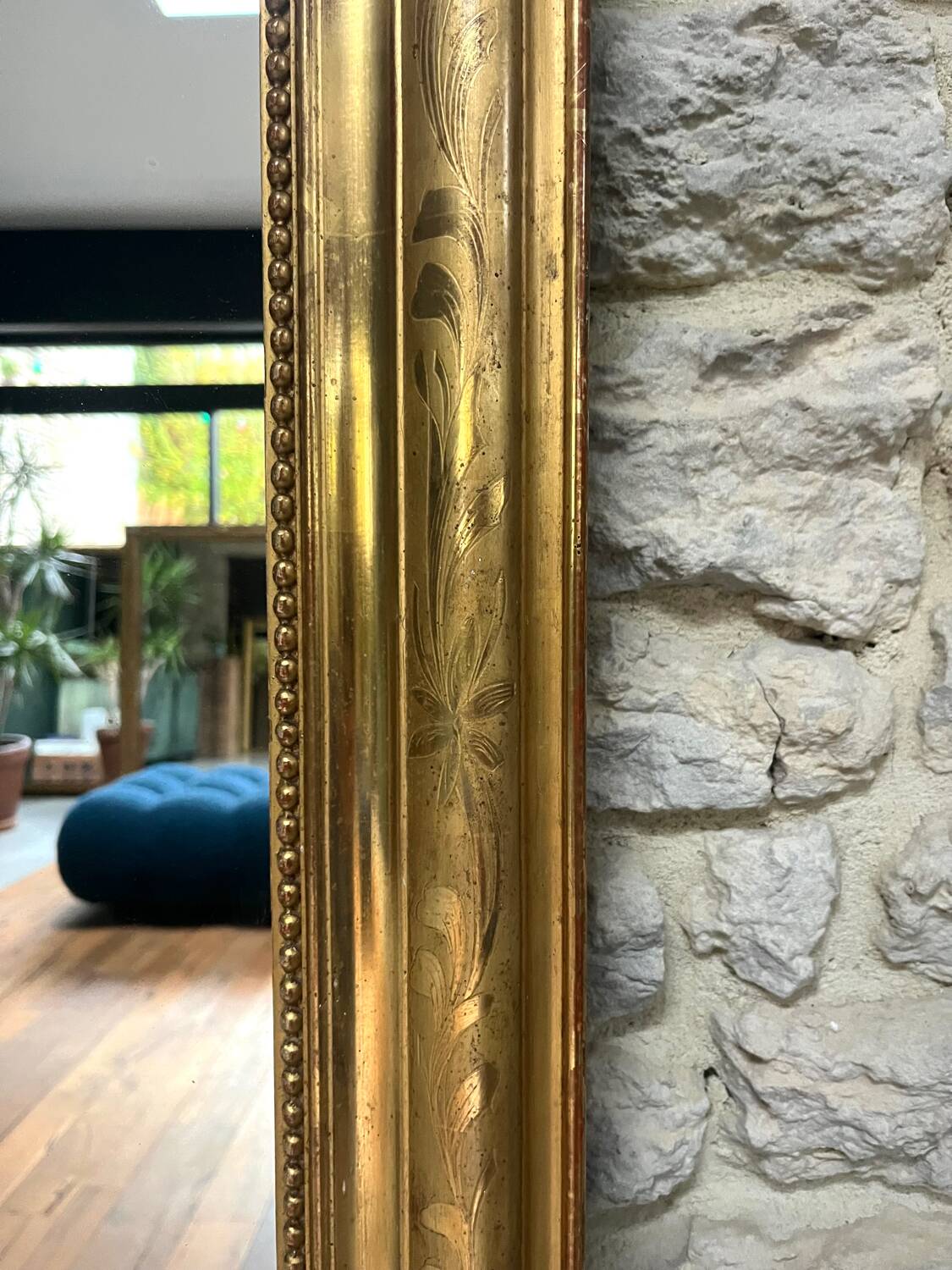 Antique mirror 173/94.5cm Louis-Philippe with a pediment and beaded overmantel.