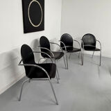 Lot 6 chaises en cuir noir et pied tubulaire design italien année 70