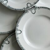 6 earthenware dinner plates, green decor, St Amand Nord iron earth.