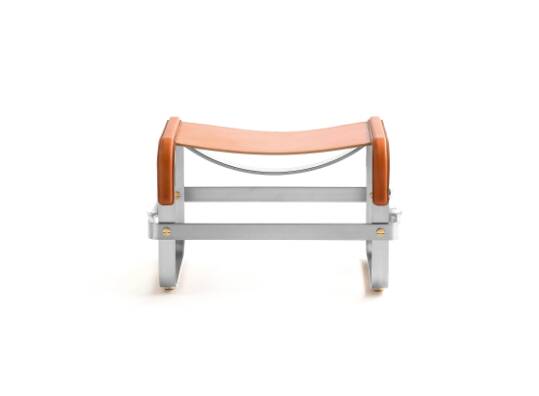 Old Silver Steel Footrest and Natural Tobacco Leather, Contemporary Style