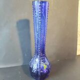 Vintage cobalt blue glass vase with foliage decoration – 20 cm