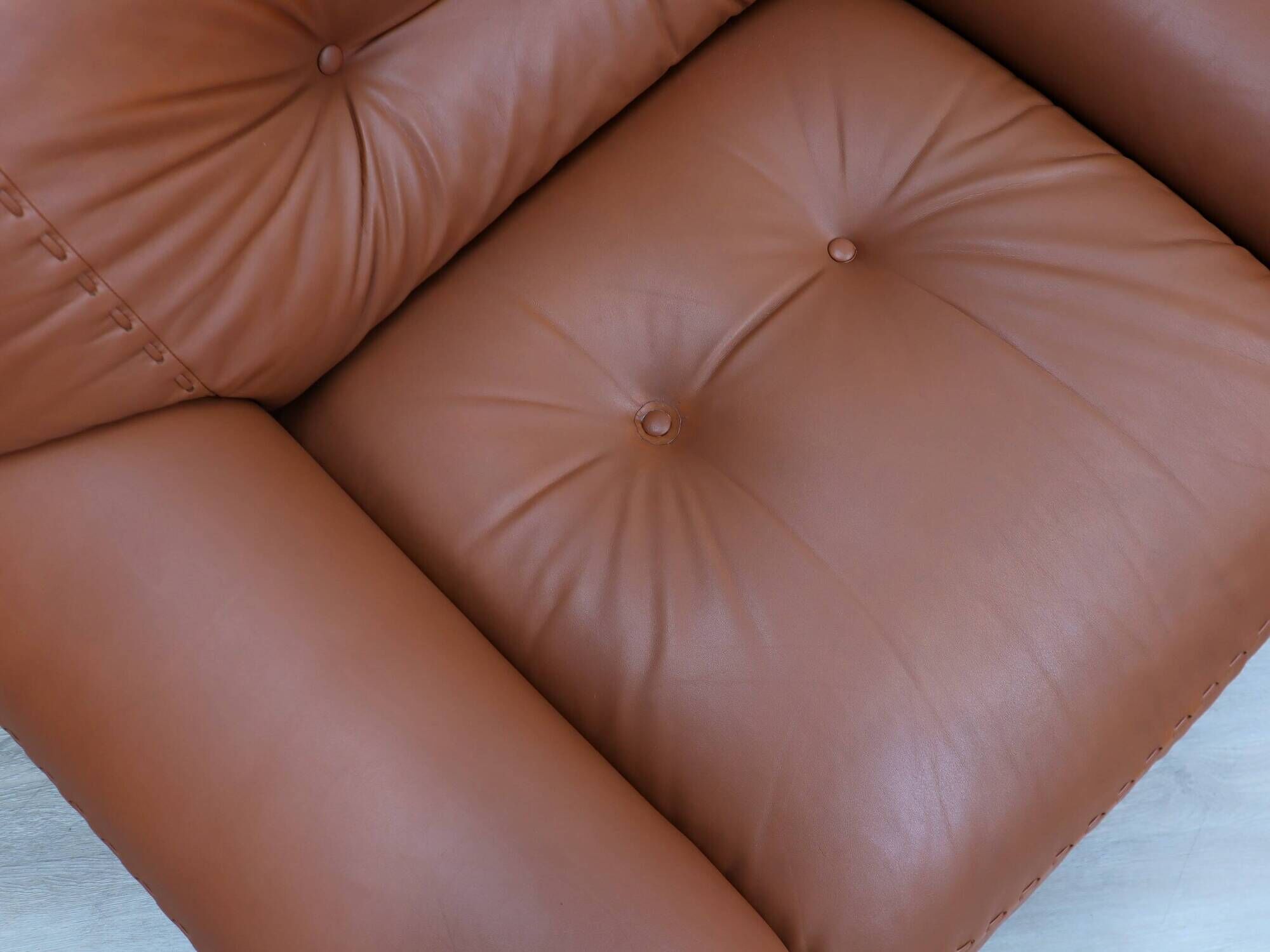 Sapporo cognac leather armchairs by Mobil GIRGI 1970s