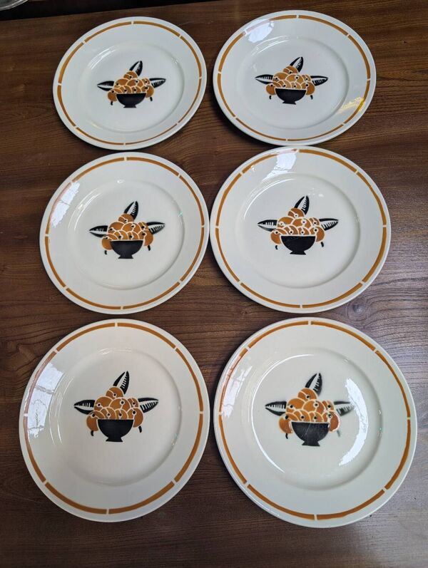 Ensemble de 6 assiettes plates vintage Badonviller France ''Jade