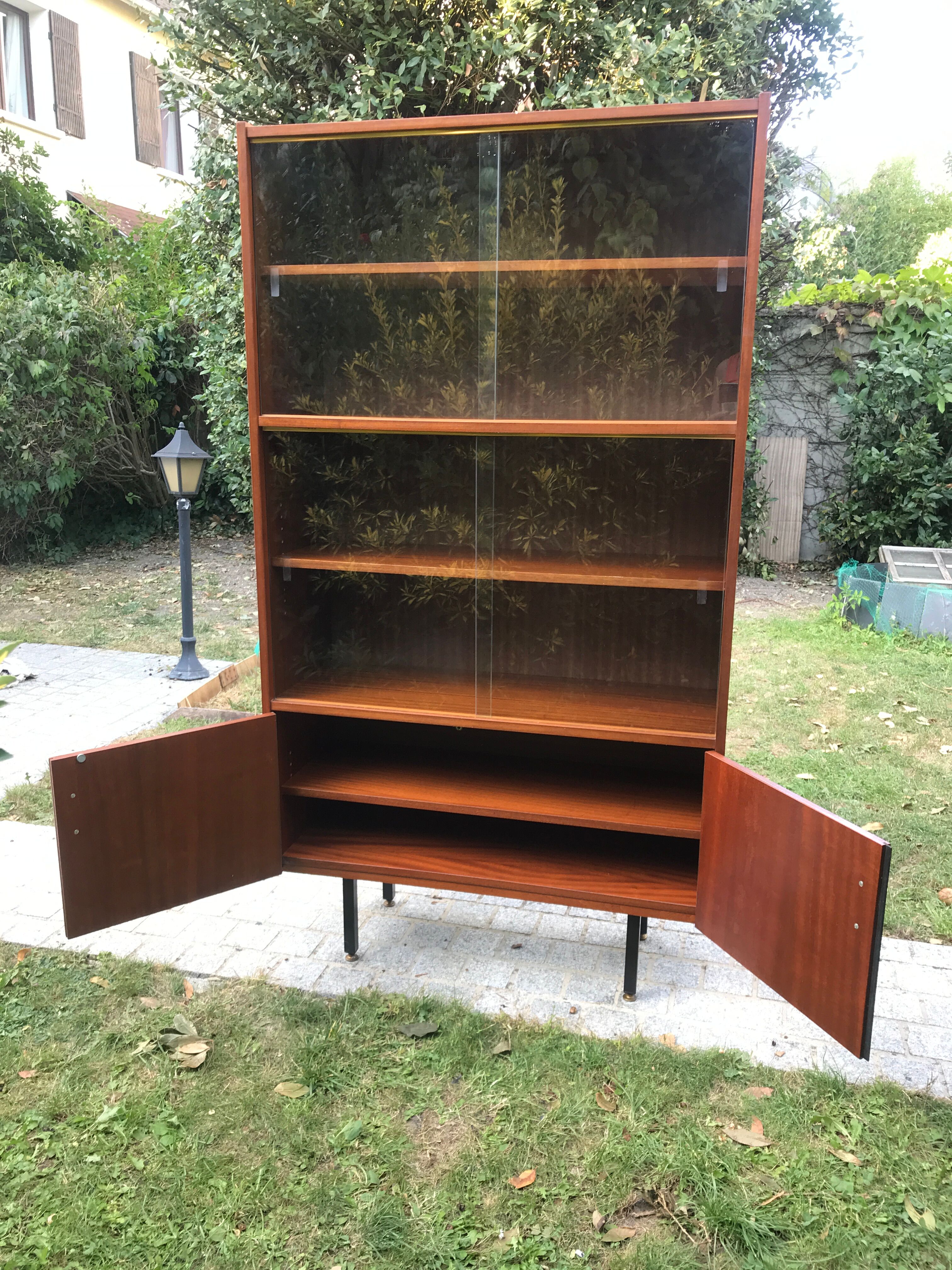 Vintage metal feet modernist showcase bookcase 1960