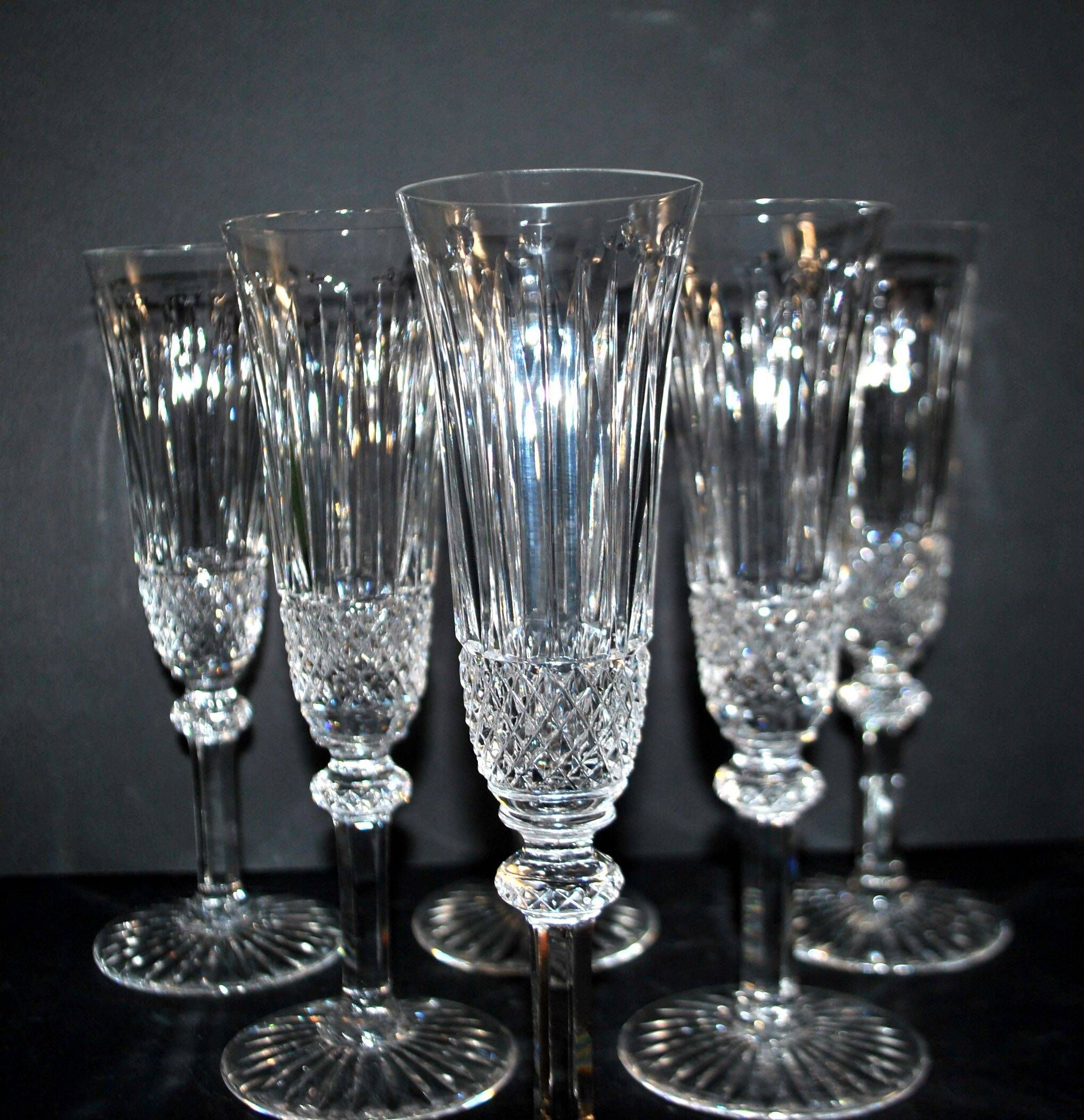 Saint-Louis set of 6 Tommy cut crystal champagne flutes signed H18.5