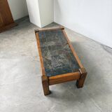 Table basse en chêne et ardoise 1950