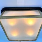 Grand plafonnier ou applique murale de style Bauhaus, en laiton et verre, taille XXL, années 1940