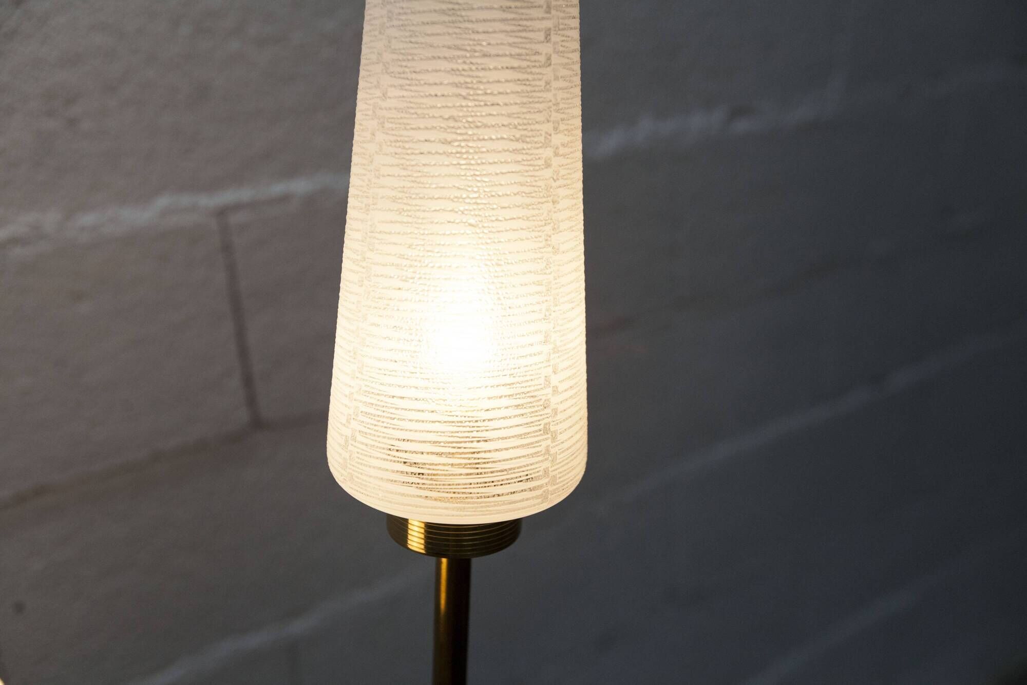 Arlus floor lamp with tripod base and 2 ribbed glass lamps 1950