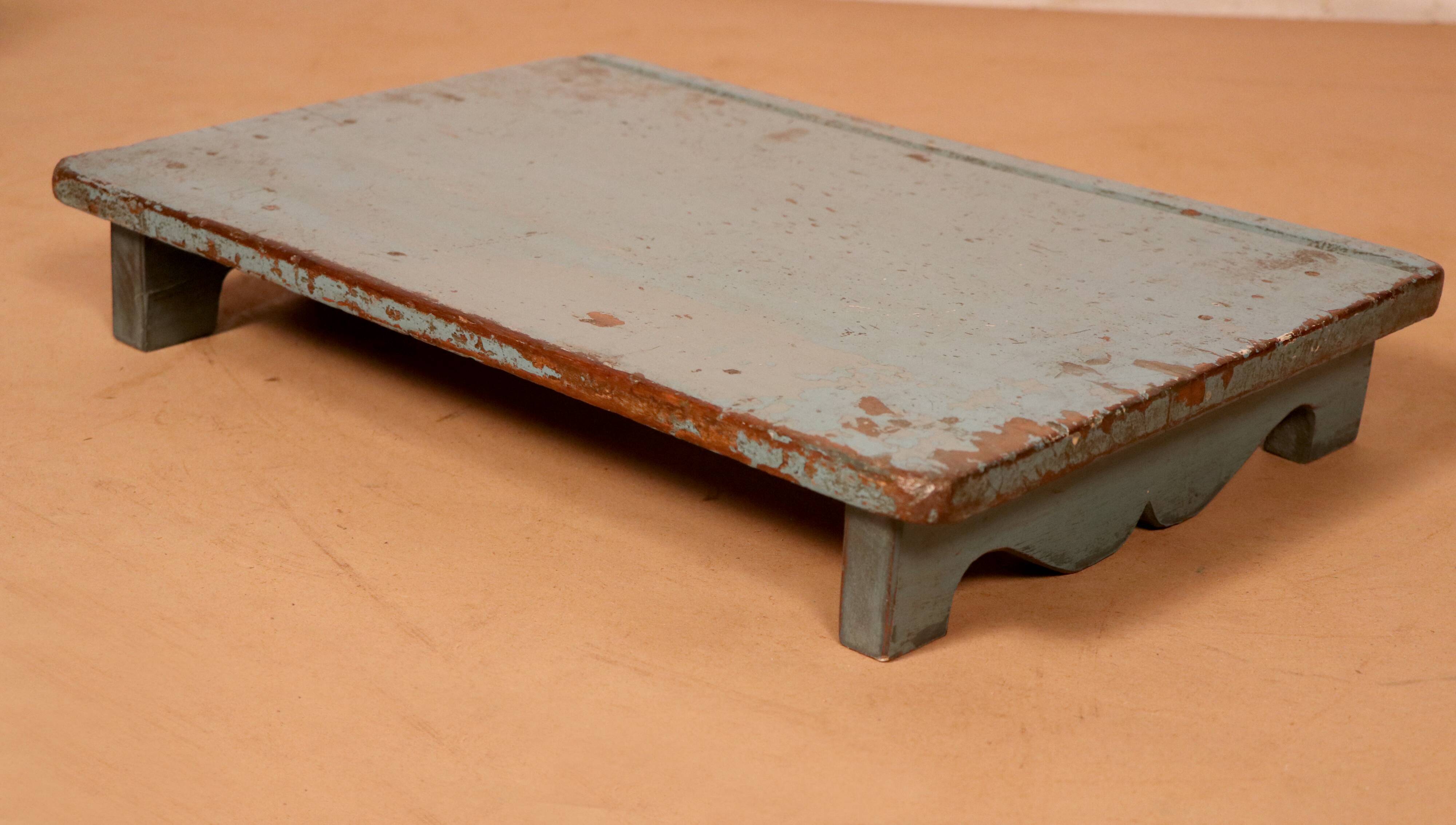 Old Burmese teak tea table original blue patina