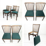 Lot de 4 chaises vintage bois brun, assise verte, style années 50