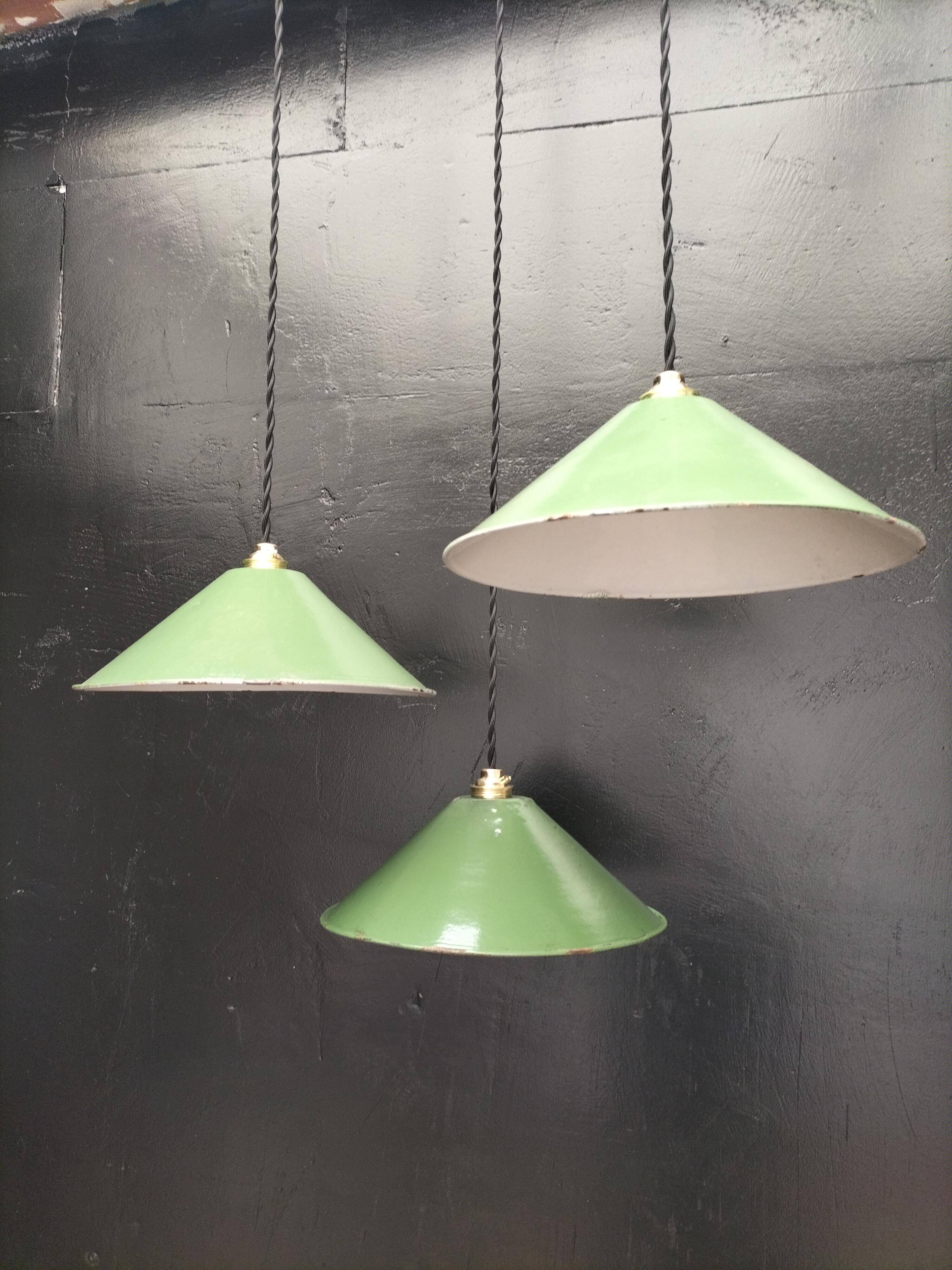 Enameled sheet metal cone pendants