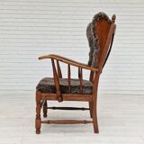 1960s, danish design, renovated-reupholstered high-back ear flap chair, sheepskin, oak wood