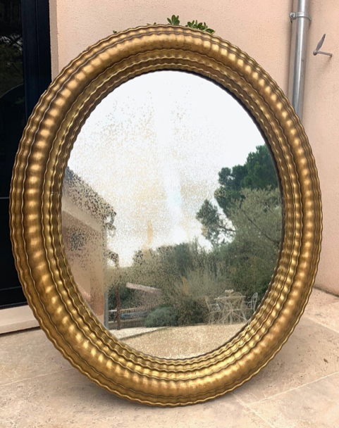 Oval mirror louis XVl with gilded cartouch, napoleon lll, XlXth high 106 cm