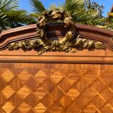 Louis XVI style marquetry & bronze bed and bedside table