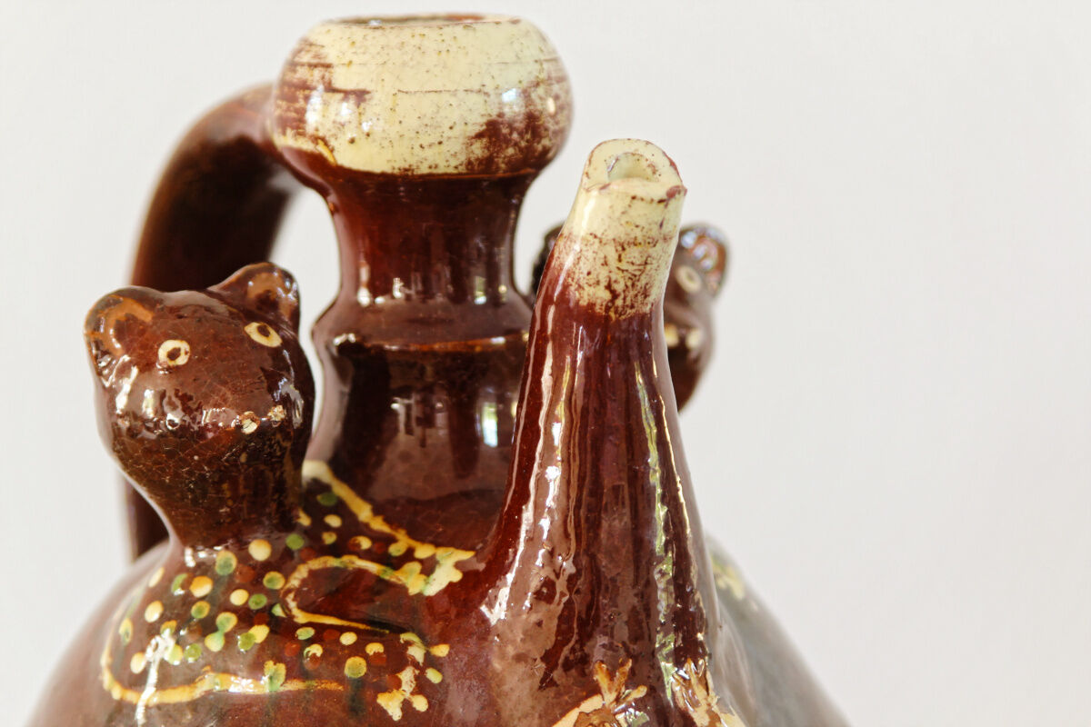 Zoomorphic gargoulette in glazed terracotta