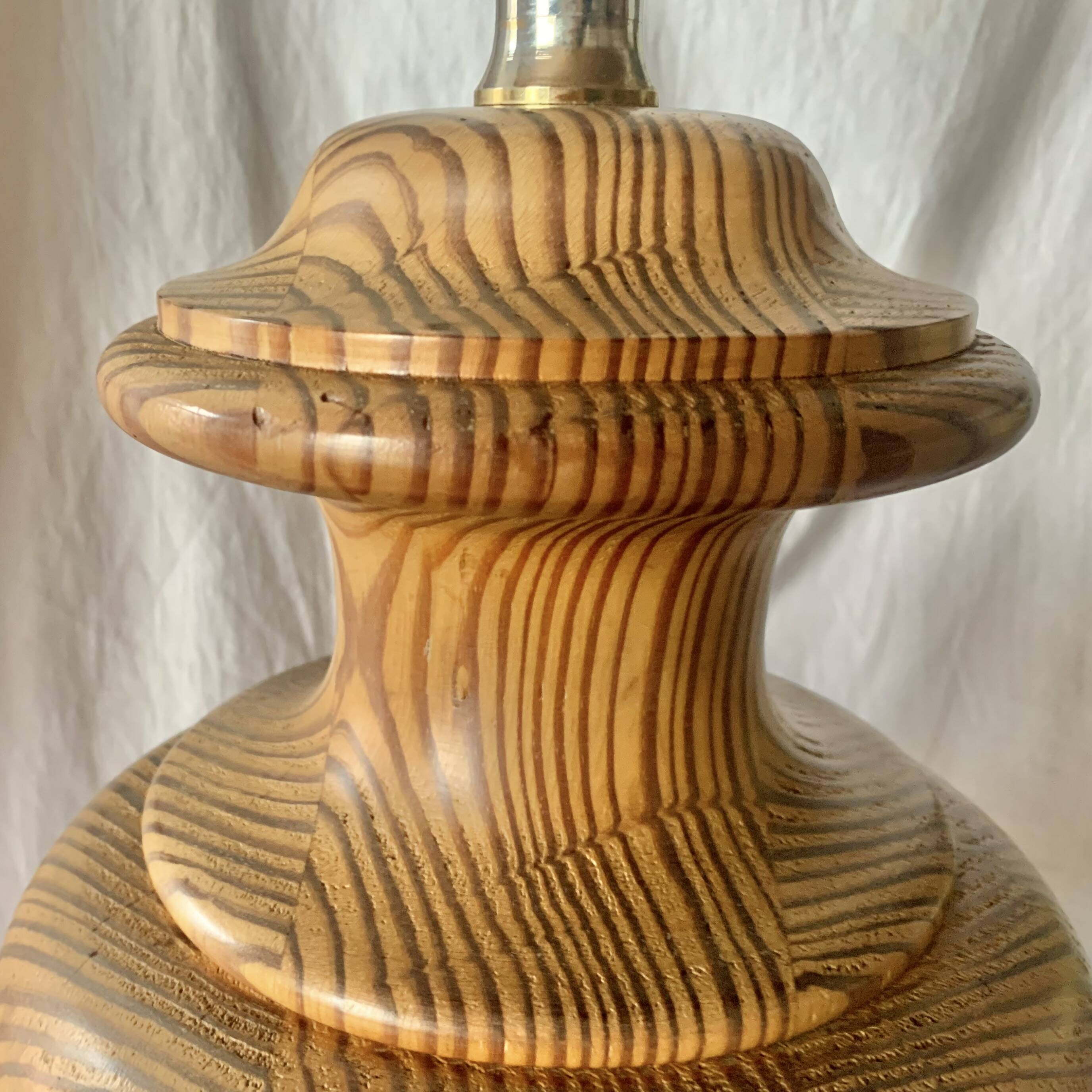 Large vintage lamp base in solid wood and chrome metal