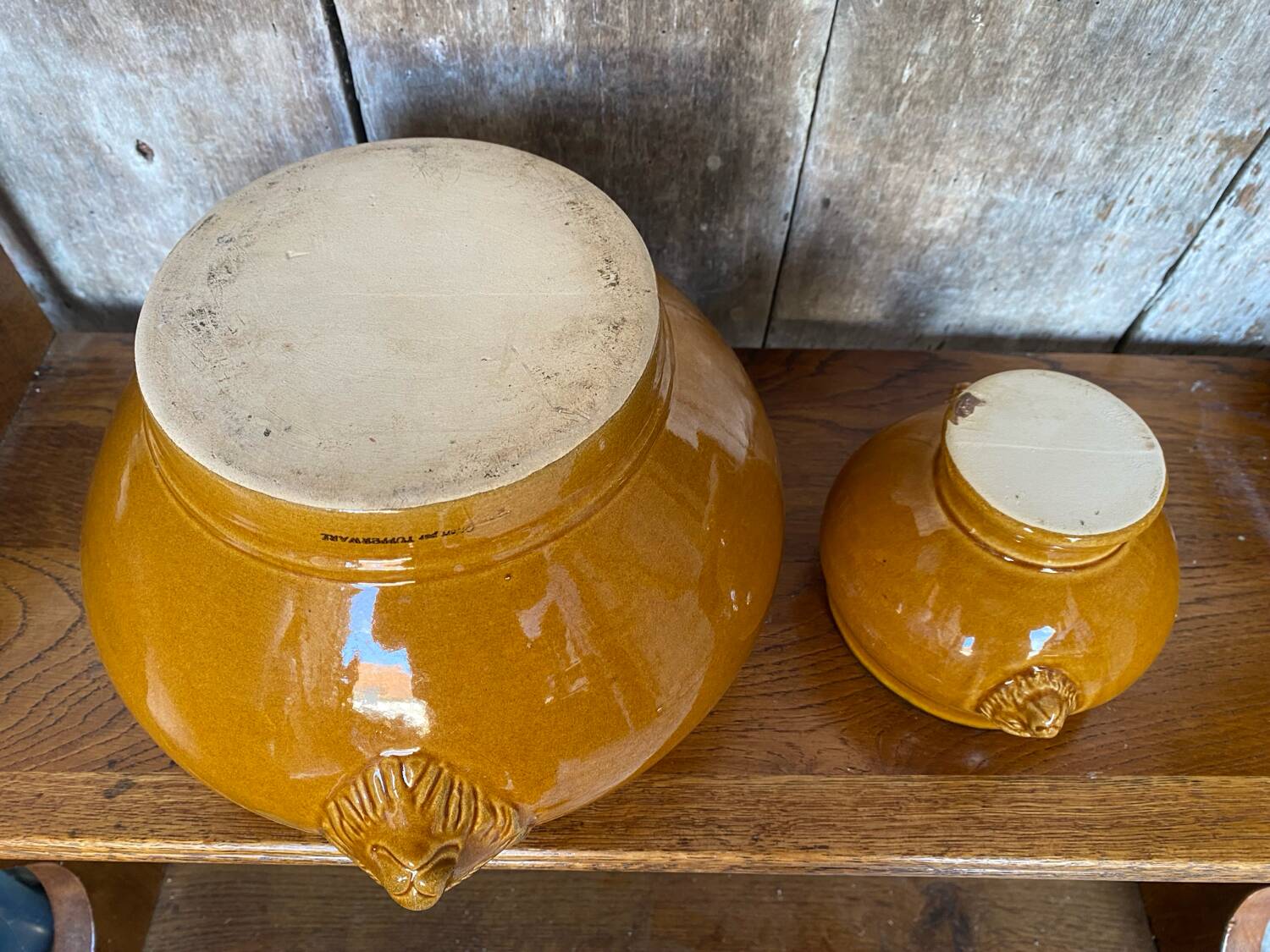 Antique Soup Tureen + 6 Onion Bowls Beige Ceramic Lion Head Vintage #B578