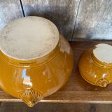 Antique Soup Tureen + 6 Onion Bowls Beige Ceramic Lion Head Vintage #B578
