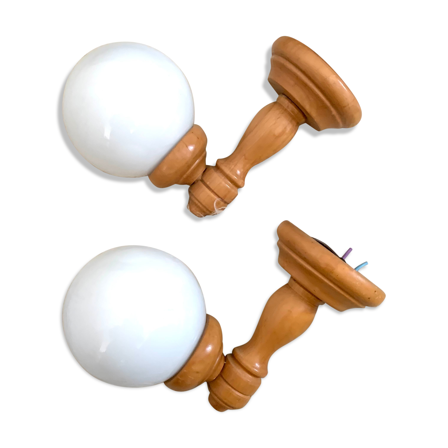 Opaline and wood sconces