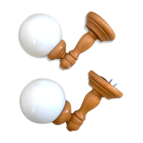 Opaline and wood sconces
