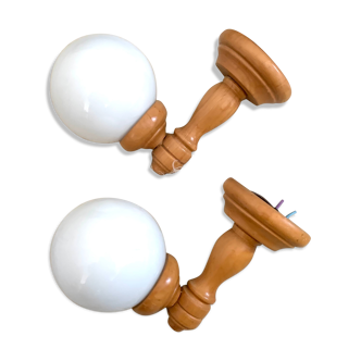 Opaline and wood sconces