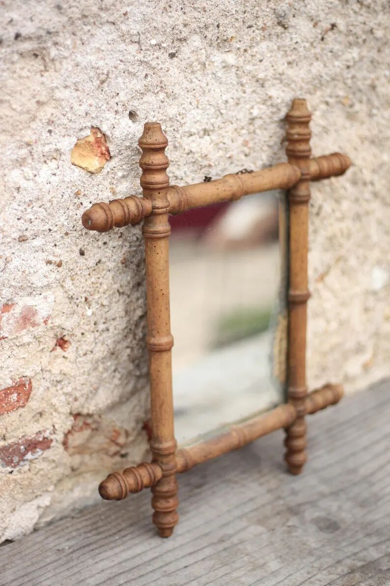 Wooden bamboo imitation mirror, antique mirror, hanging mirror, interior decor, mirror