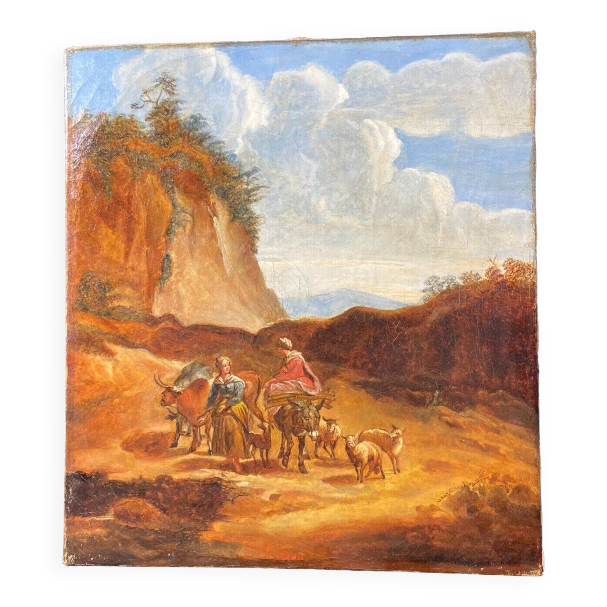 Oil painting on canvas from the 18th century featuring young peasant women.