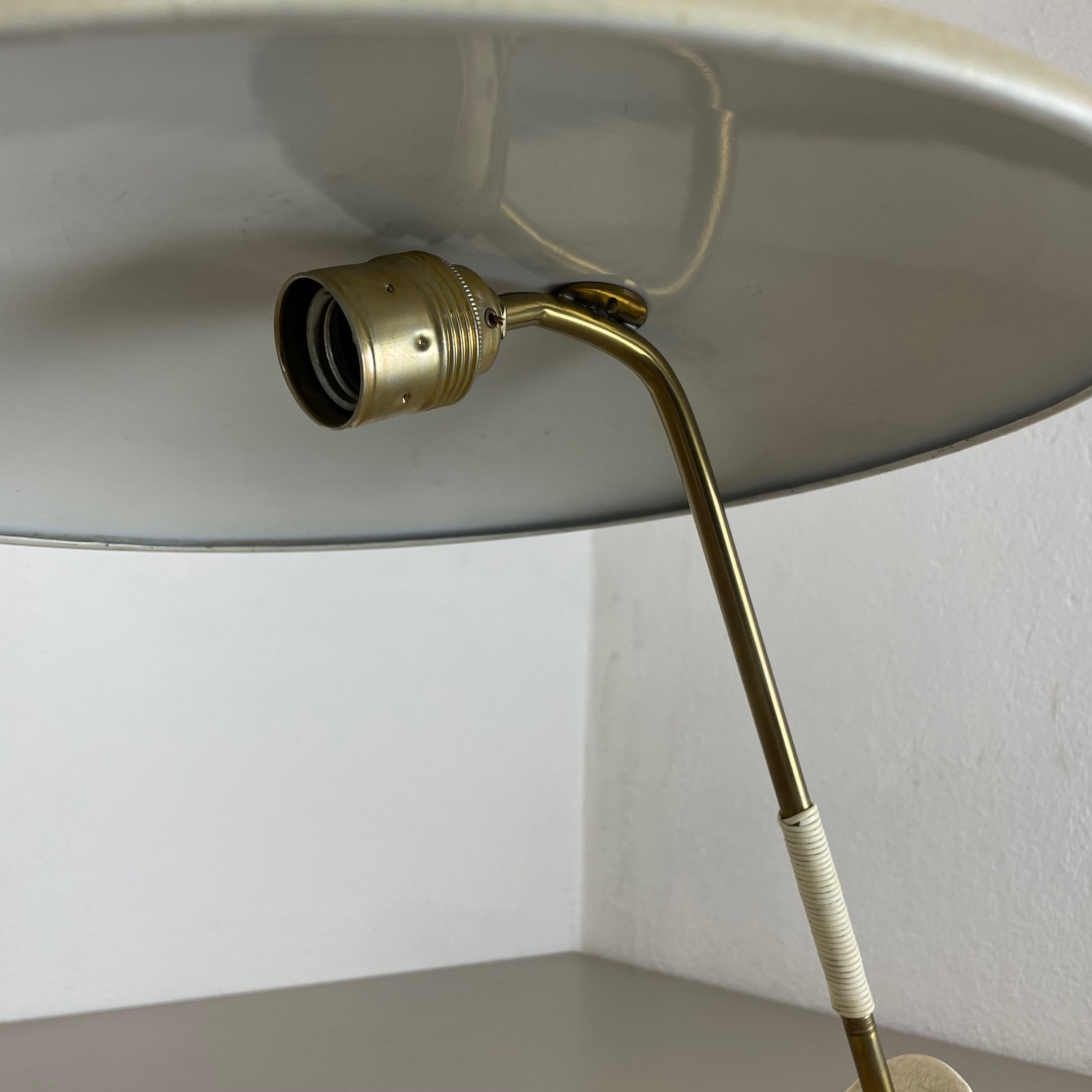 Modernist kalmar sytle Bauhaus beige metal and brass desk light, Austria, 1950s