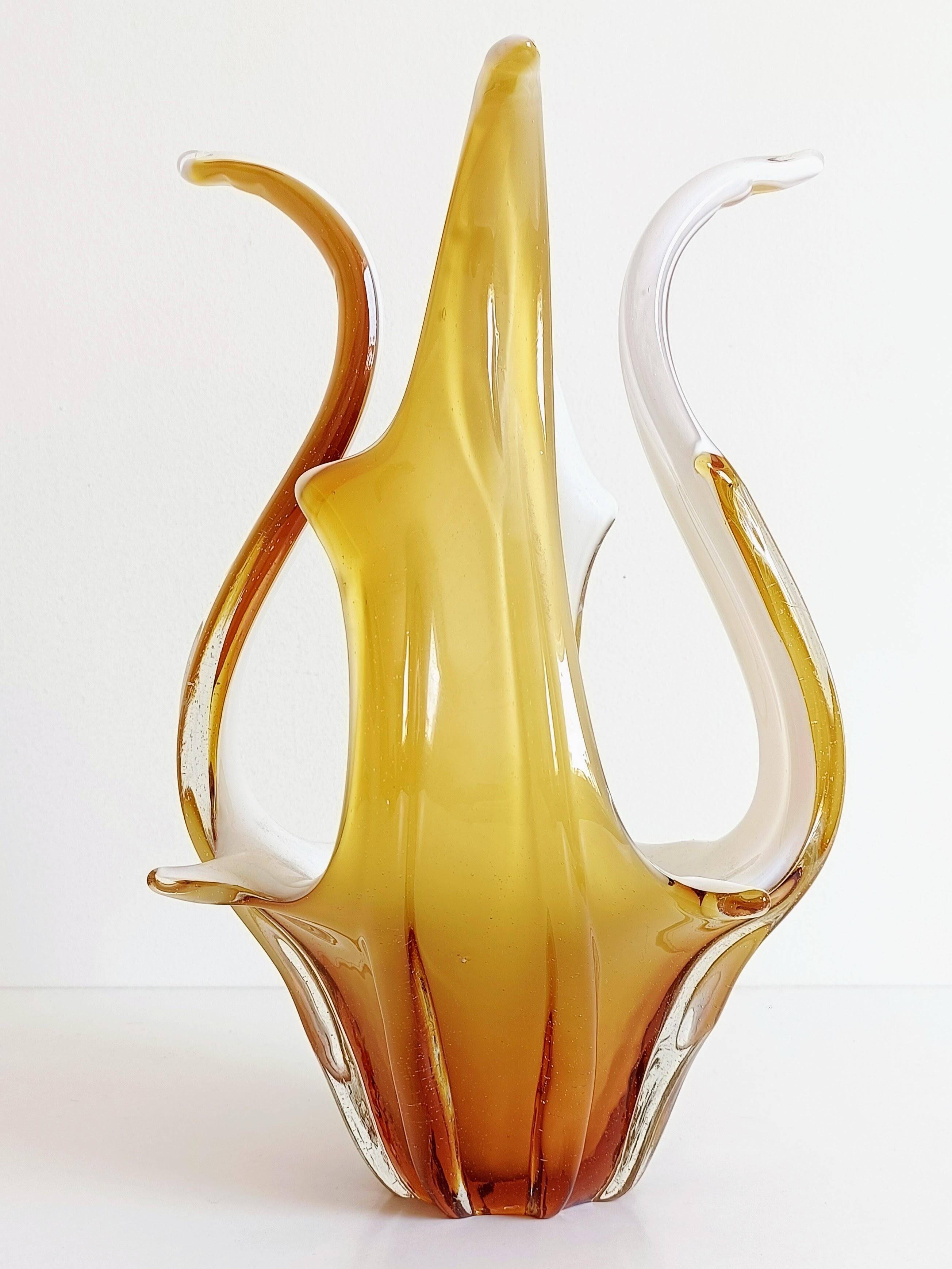 Mid-Century Modern Murano Glass Vase, Amber & Opal, Italy, 1960s