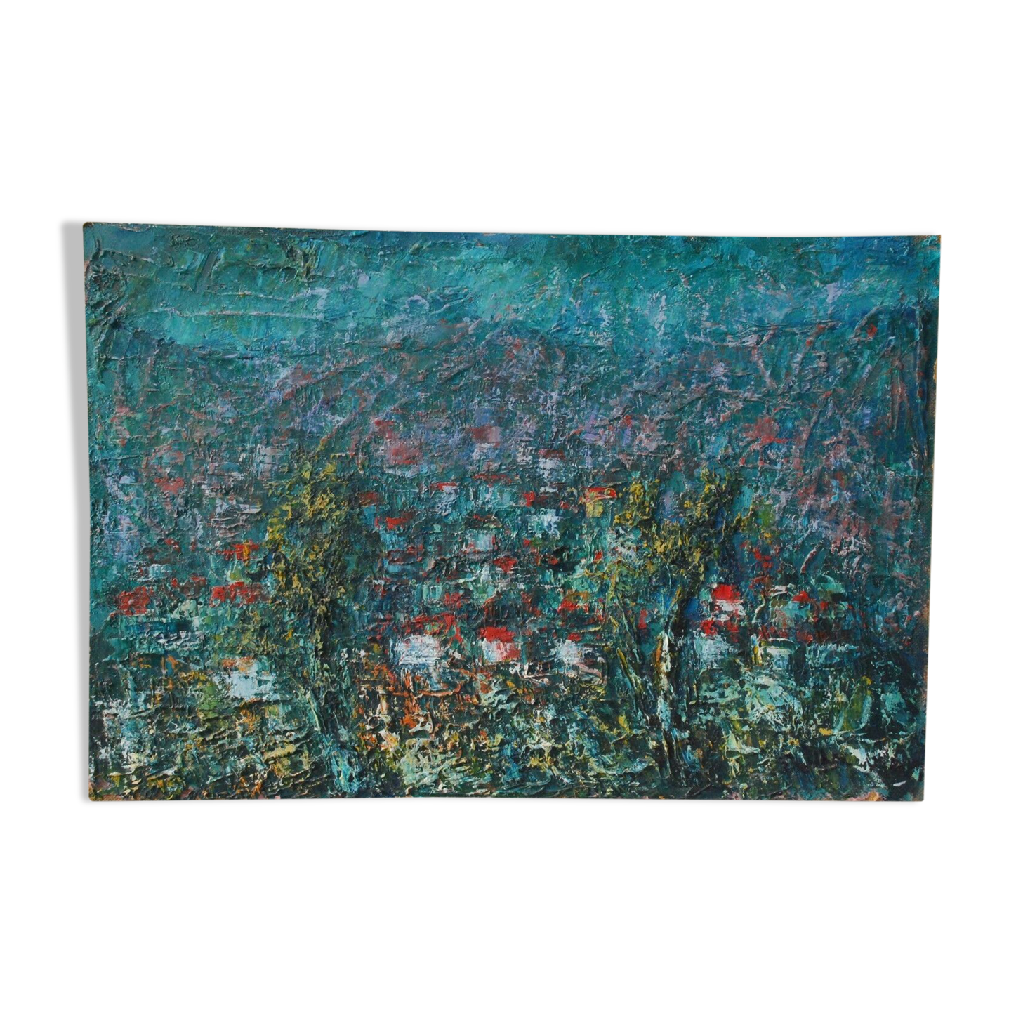 Tableau paysage de l'Isère abstrait 1960 Jean Buffa