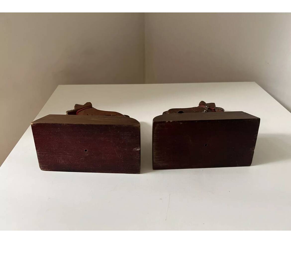 Pair of wooden bookends with Scottish Terrier dog design, 1950s