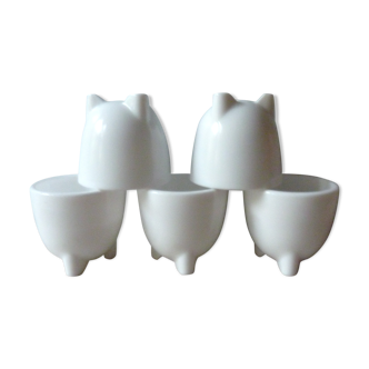 Ensemble de 5 coquetiers tripode en verre opalin des années 60